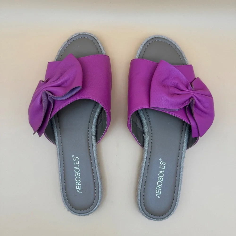 Aerosoles‎ Women's Size 10 Pink Leather Bow Detail Espadrille Slide Sandals